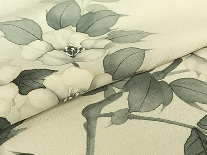 平和屋着物▽訪問着 単衣 紬地 手描き 枝花文 正絹 逸品 AABE9323jh