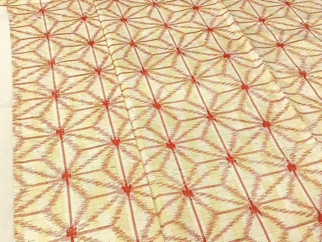 平和屋着物▽上質な紬　単衣　麻の葉文様　正絹　逸品　AABE9325jh