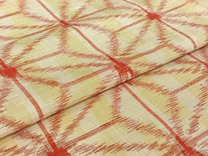 平和屋着物▽上質な紬　単衣　麻の葉文様　正絹　逸品　AABE9325jh