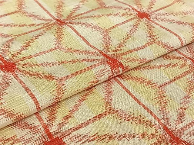 平和屋着物▽上質な紬　単衣　麻の葉文様　正絹　逸品　AABE9325jh
