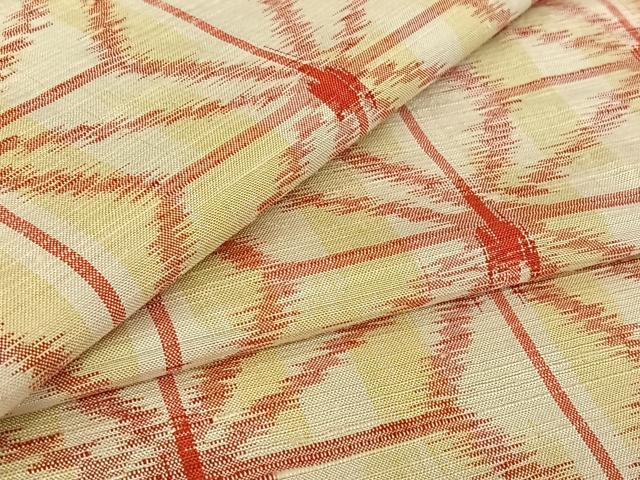 平和屋着物▽上質な紬　単衣　麻の葉文様　正絹　逸品　AABE9325jh