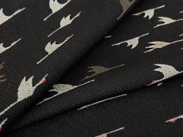 平和屋着物▽上質な小紋 単衣 飛鶴文 鬼しぼ縮緬 正絹 逸品 AABE9327jh