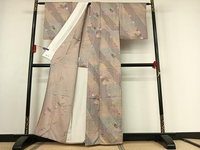 平和屋着物▽上質な小紋　単衣　吉祥花文　金彩　やまと誂製　正絹　逸品　AABE9328jh