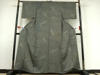 平和屋着物▽江戸小紋 単衣 切り嵌め花鳥文 正絹 逸品 AABE9331jh