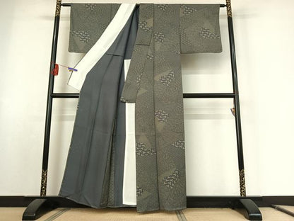 平和屋着物▽江戸小紋 単衣 切り嵌め花鳥文 正絹 逸品 AABE9331jh