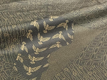 平和屋着物▽江戸小紋 単衣 切り嵌め花鳥文 正絹 逸品 AABE9331jh