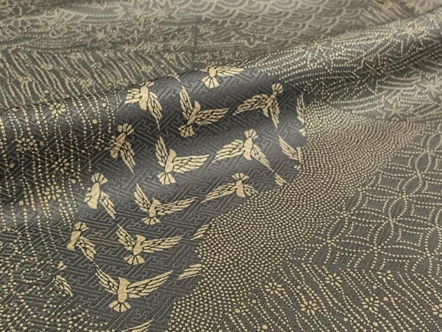 平和屋着物▽江戸小紋 単衣 切り嵌め花鳥文 正絹 逸品 AABE9331jh