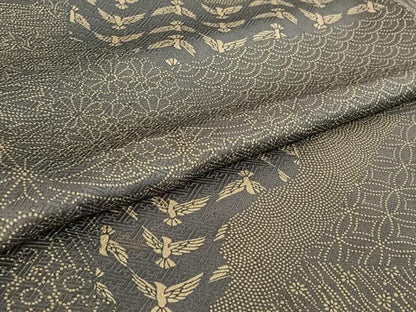 平和屋着物▽江戸小紋 単衣 切り嵌め花鳥文 正絹 逸品 AABE9331jh