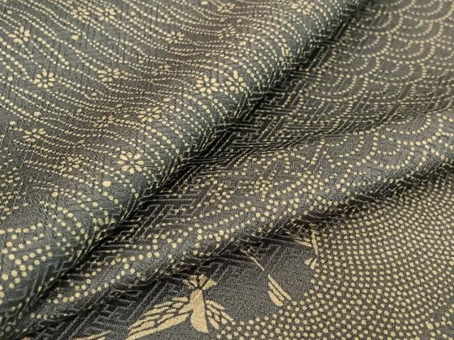 平和屋着物▽江戸小紋 単衣 切り嵌め花鳥文 正絹 逸品 AABE9331jh