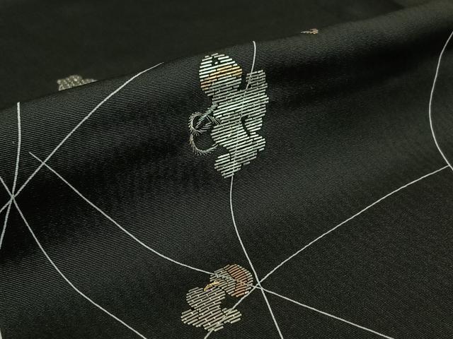 平和屋着物▽訪問着 単衣 柿渋紬 鈴 黒地 金銀彩 銀糸 反端付き 正絹 逸品 未使用 AABE9332jh