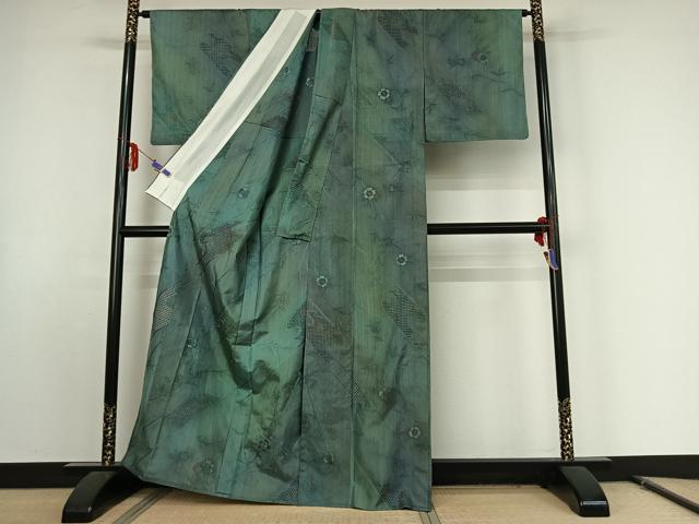 平和屋着物▽本場大島紬　単衣　中国三大刺繍　汕頭刺繍　スワトウ刺繍　草花文　正絹　逸品　AABE9334jh