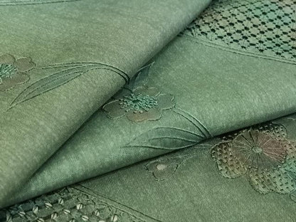 平和屋着物▽本場大島紬　単衣　中国三大刺繍　汕頭刺繍　スワトウ刺繍　草花文　正絹　逸品　AABE9334jh