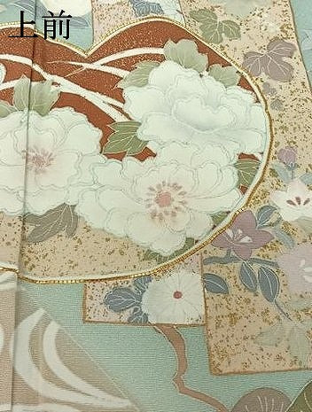 平和屋着物▽訪問着 単衣 作家物 駒刺繍 短冊流水花文 金彩 正絹 逸品 AABE9335jh
