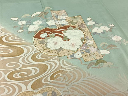 平和屋着物▽訪問着 単衣 作家物 駒刺繍 短冊流水花文 金彩 正絹 逸品 AABE9335jh