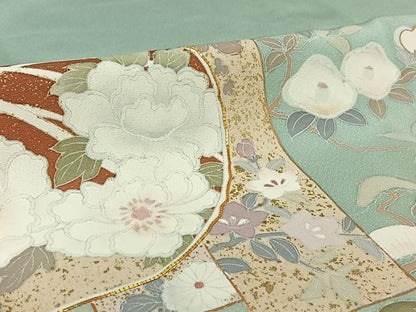 平和屋着物▽訪問着 単衣 作家物 駒刺繍 短冊流水花文 金彩 正絹 逸品 AABE9335jh