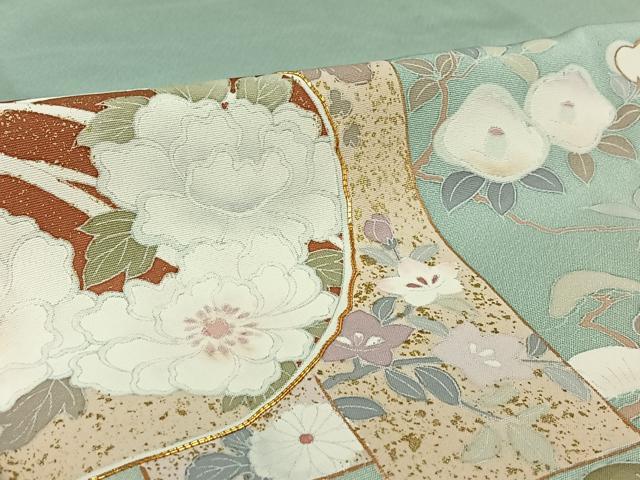 平和屋着物▽訪問着 単衣 作家物 駒刺繍 短冊流水花文 金彩 正絹 逸品 AABE9335jh