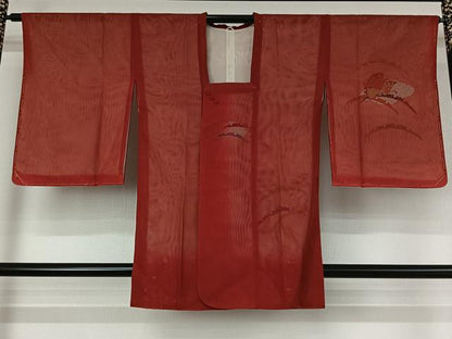 平和屋着物▽道行コート　スリーシーズン　春夏秋　塵除け　雪芝舞蝶文　金彩　正絹　逸品　AABE9337jh