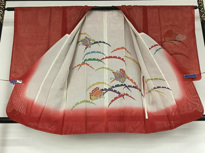 平和屋着物▽道行コート　スリーシーズン　春夏秋　塵除け　雪芝舞蝶文　金彩　正絹　逸品　AABE9337jh