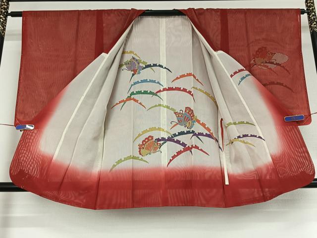 平和屋着物▽道行コート　スリーシーズン　春夏秋　塵除け　雪芝舞蝶文　金彩　正絹　逸品　AABE9337jh