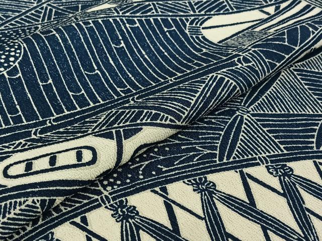 平和屋着物▽上質な小紋 単衣 型染め 風景文 鬼しぼ縮緬