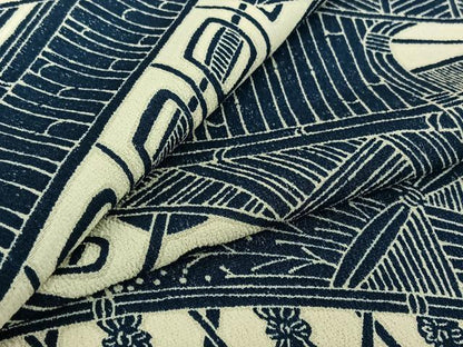 平和屋着物▽上質な小紋 単衣 型染め 風景文 鬼しぼ縮緬 正絹 逸品 AABE9339jh