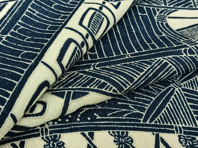 平和屋着物▽上質な小紋 単衣 型染め 風景文 鬼しぼ縮緬 正絹 逸品 AABE9339jh