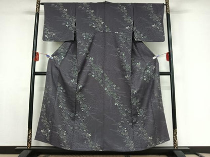 平和屋着物▽上質な小紋 単衣 草花文 正絹 逸品 AABE9340jh
