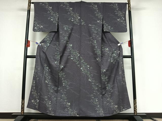 平和屋着物▽上質な小紋 単衣 草花文 正絹 逸品 AABE9340jh