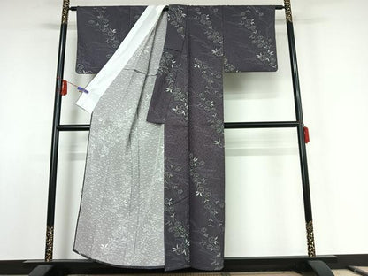 平和屋着物▽上質な小紋 単衣 草花文 正絹 逸品 AABE9340jh