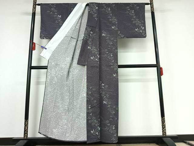 平和屋着物▽上質な小紋 単衣 草花文 正絹 逸品 AABE9340jh