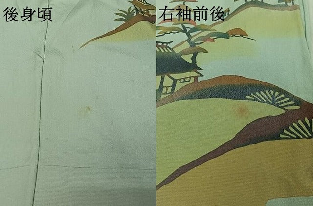 平和屋着物▽訪問着 単衣 手描き 風景文 暈し染め 正絹 逸品 AABE9341jh