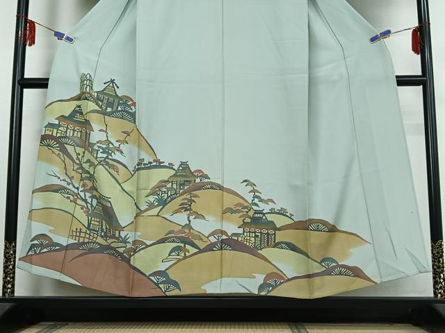 平和屋着物▽訪問着 単衣 手描き 風景文 暈し染め 正絹 逸品 AABE9341jh