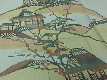 平和屋着物▽訪問着 単衣 手描き 風景文 暈し染め 正絹 逸品 AABE9341jh