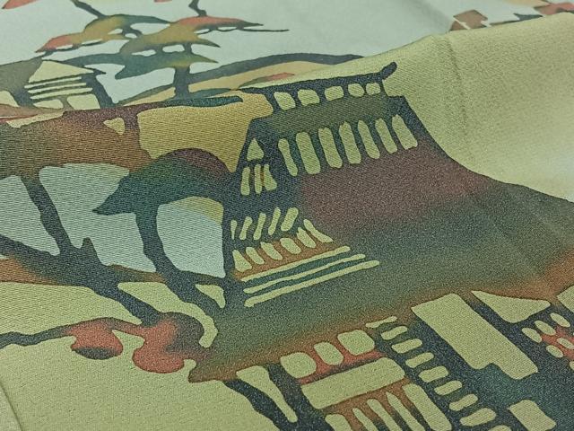 平和屋着物▽訪問着 単衣 手描き 風景文 暈し染め 正絹 逸品 AABE9341jh