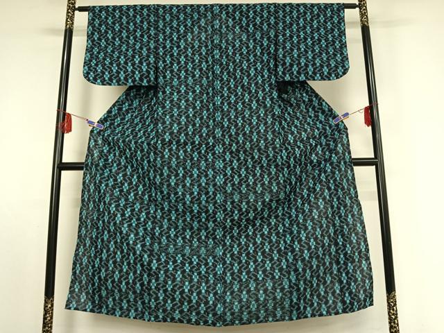 平和屋着物▽久留米絣　単衣　幾何学文様　綿　逸品　AABE9342jh