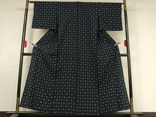 平和屋着物▽お召　単衣　幾何学文様　正絹　逸品　AABE9343jh