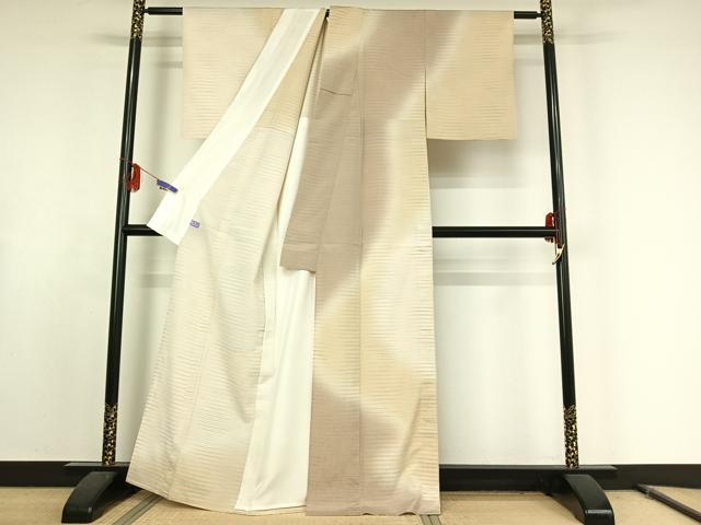 平和屋着物▽本塩沢 やまだ織 訪問着 染色作家 桐村博 訪問着 単衣 横段文 暈し染め 正絹 逸品 AABE9347jh