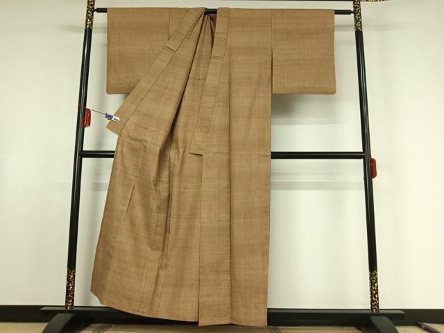 平和屋着物▽上質な紬 単衣 横段文 正絹 逸品 AABE9348jh