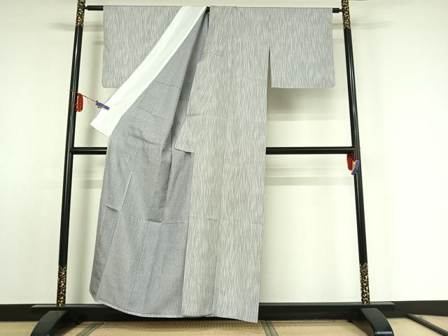 平和屋着物▽上質な紬 単衣 よろけ縞 正絹 逸品 AABE9349jh