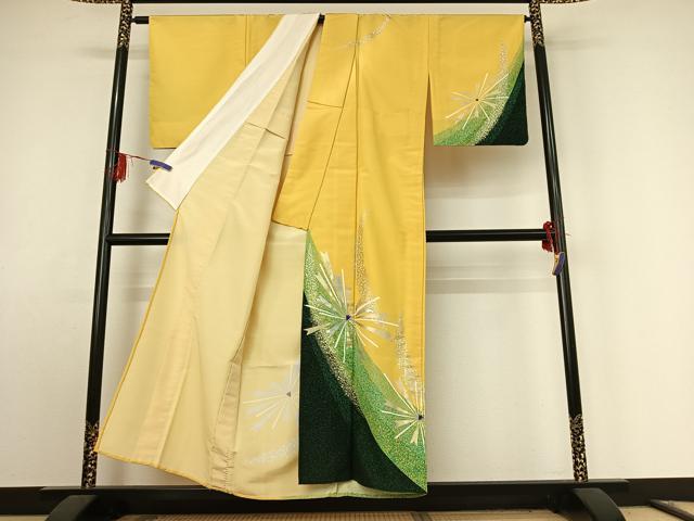 平和屋着物▽訪問着　単衣　舞花文　金銀彩　洗える着物　AABE9353jh
