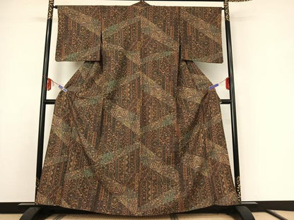 平和屋着物▽小紋 単衣 切嵌更紗花文 洗える着物 AABE9356jh