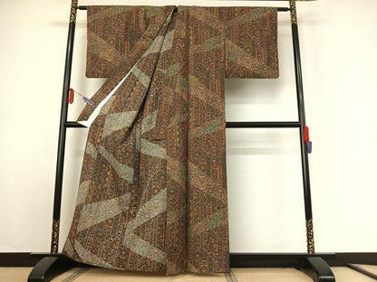 平和屋着物▽小紋 単衣 切嵌更紗花文 洗える着物 AABE9356jh