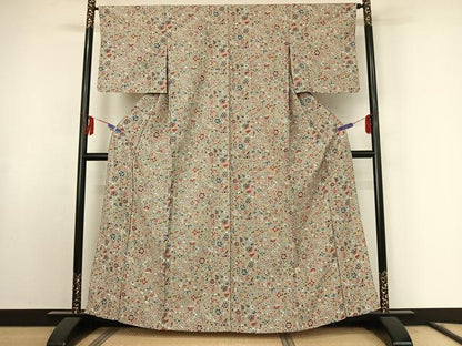 平和屋着物▽小紋 単衣 草花文 洗える着物 AABE9358jh