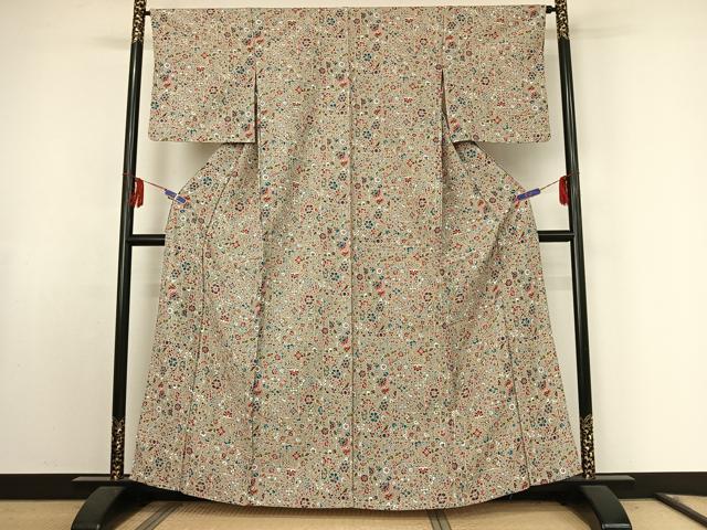 平和屋着物▽小紋 単衣 草花文 洗える着物 AABE9358jh