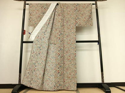 平和屋着物▽小紋 単衣 草花文 洗える着物 AABE9358jh
