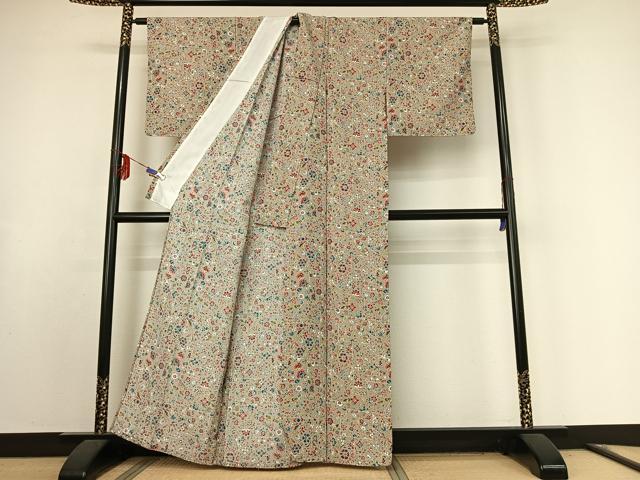 平和屋着物▽小紋 単衣 草花文 洗える着物 AABE9358jh