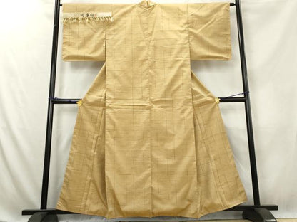 平和屋着物■上質な紬　格子　反端付き　正絹　逸品　AABE9388tn