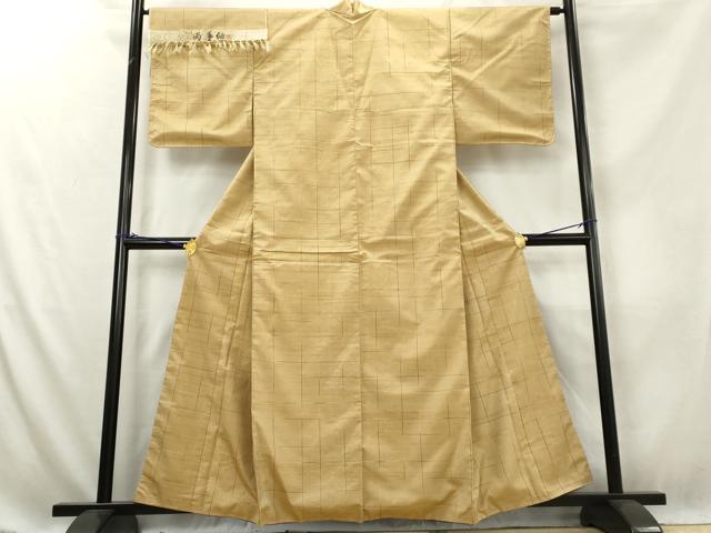 平和屋着物■上質な紬　格子　反端付き　正絹　逸品　AABE9388tn