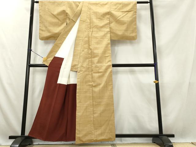 平和屋着物■上質な紬　格子　反端付き　正絹　逸品　AABE9388tn