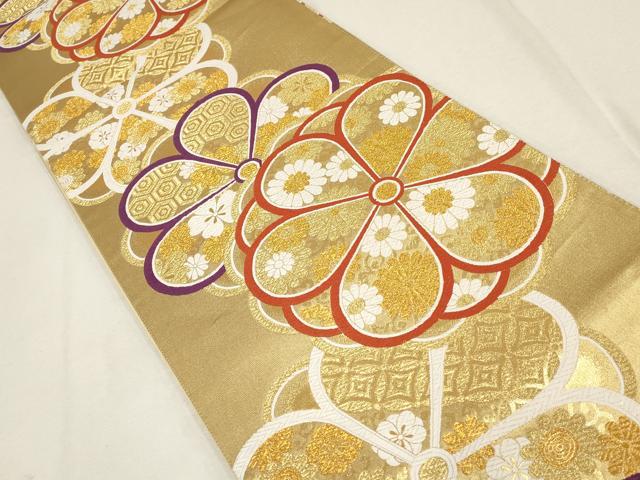 平和屋着物▼六通柄袋帯　吉祥花文　金糸　正絹　逸品　AABE9440wj